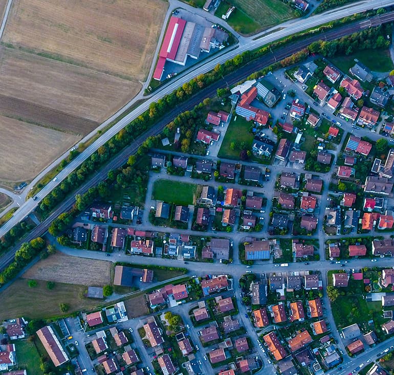 Wohnsiedlung in Deutschland von oben